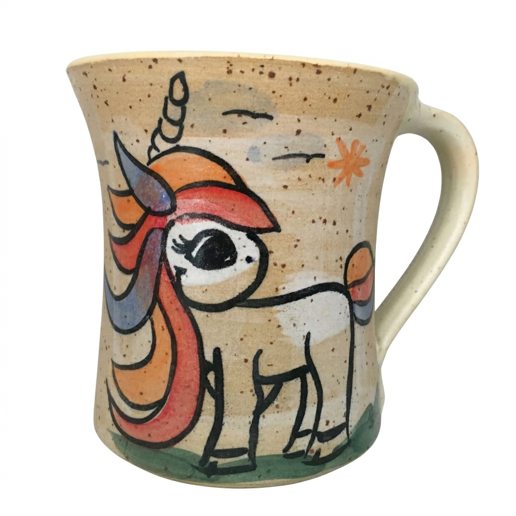 Comic-Keramik-Tasse Einhorn creme handbemalt in Bad Kissingen