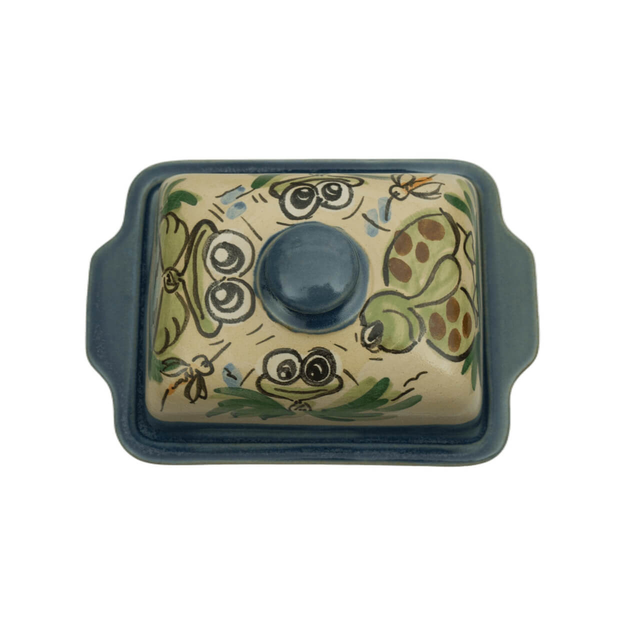 Comic-Keramik-Butterdose Schildkröte Frosch blau handgemacht Deutschland
