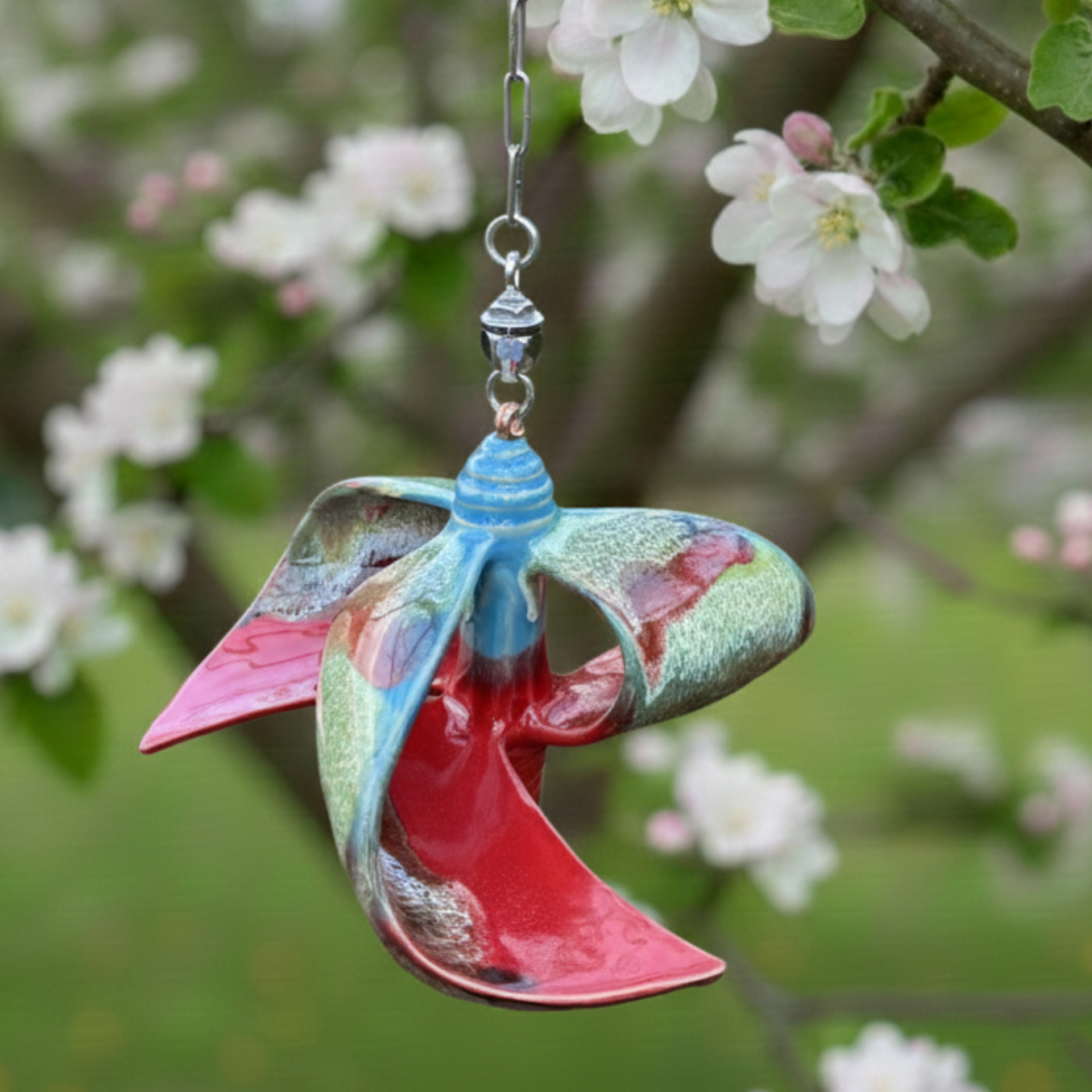 Windmühle hängend rot/ türkis