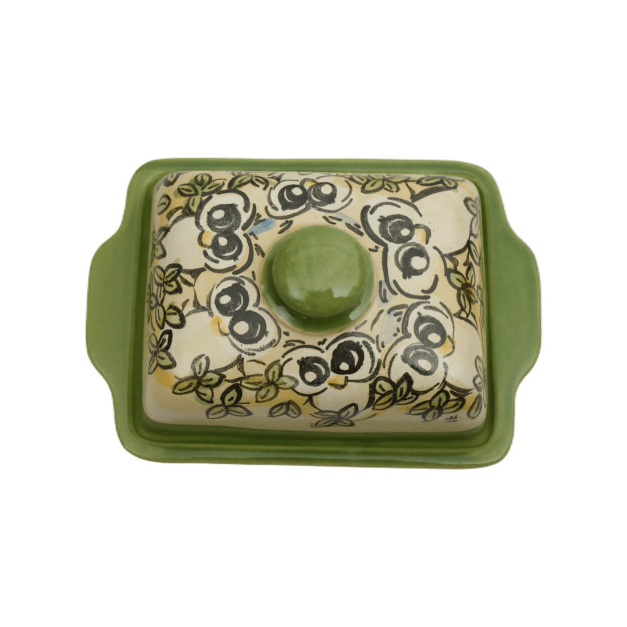 Comic-Keramik-Butterdose Eule grün Geschenkidee Keramik