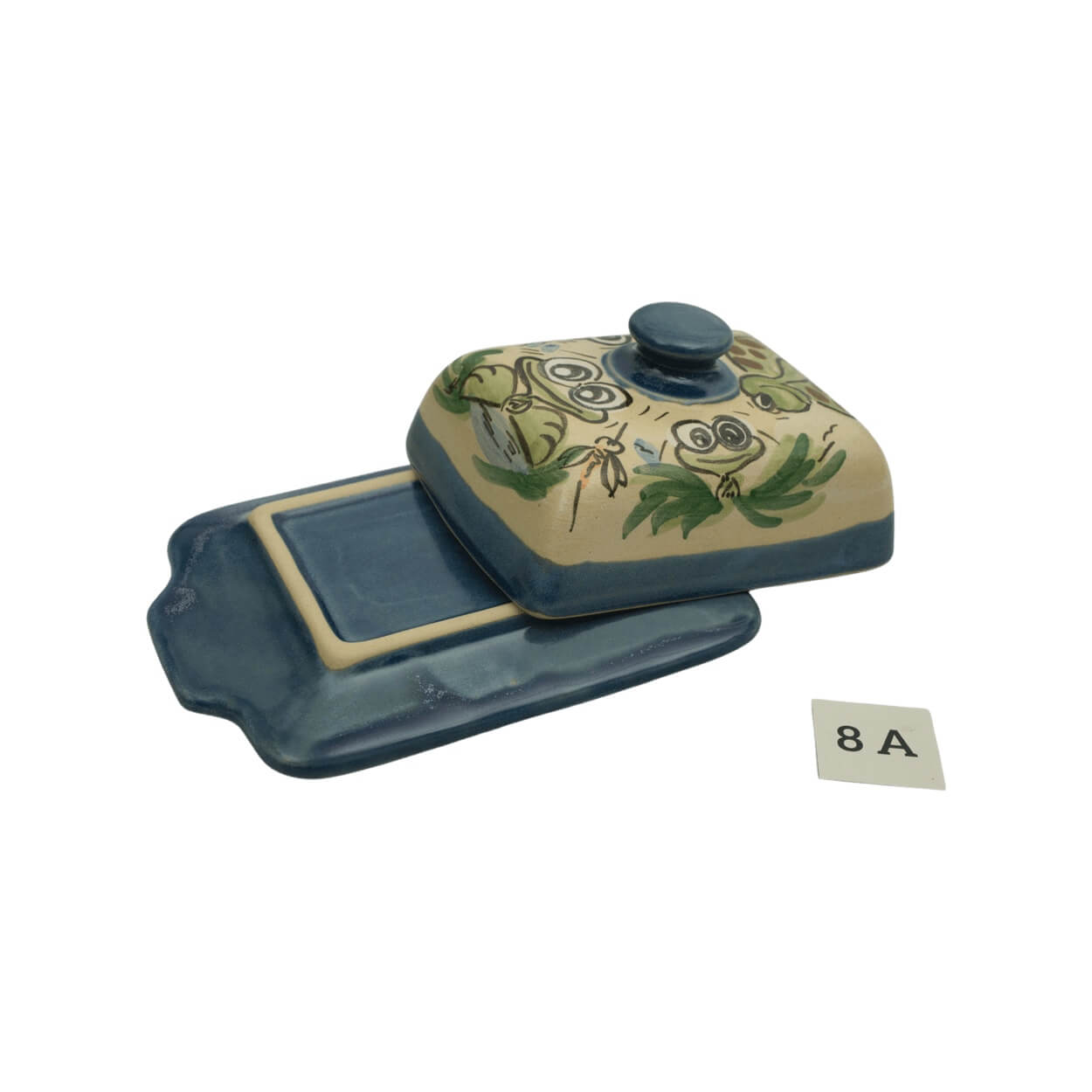 Detailansicht Comic-Keramik-Butterdose Schildkröte Frosch blau