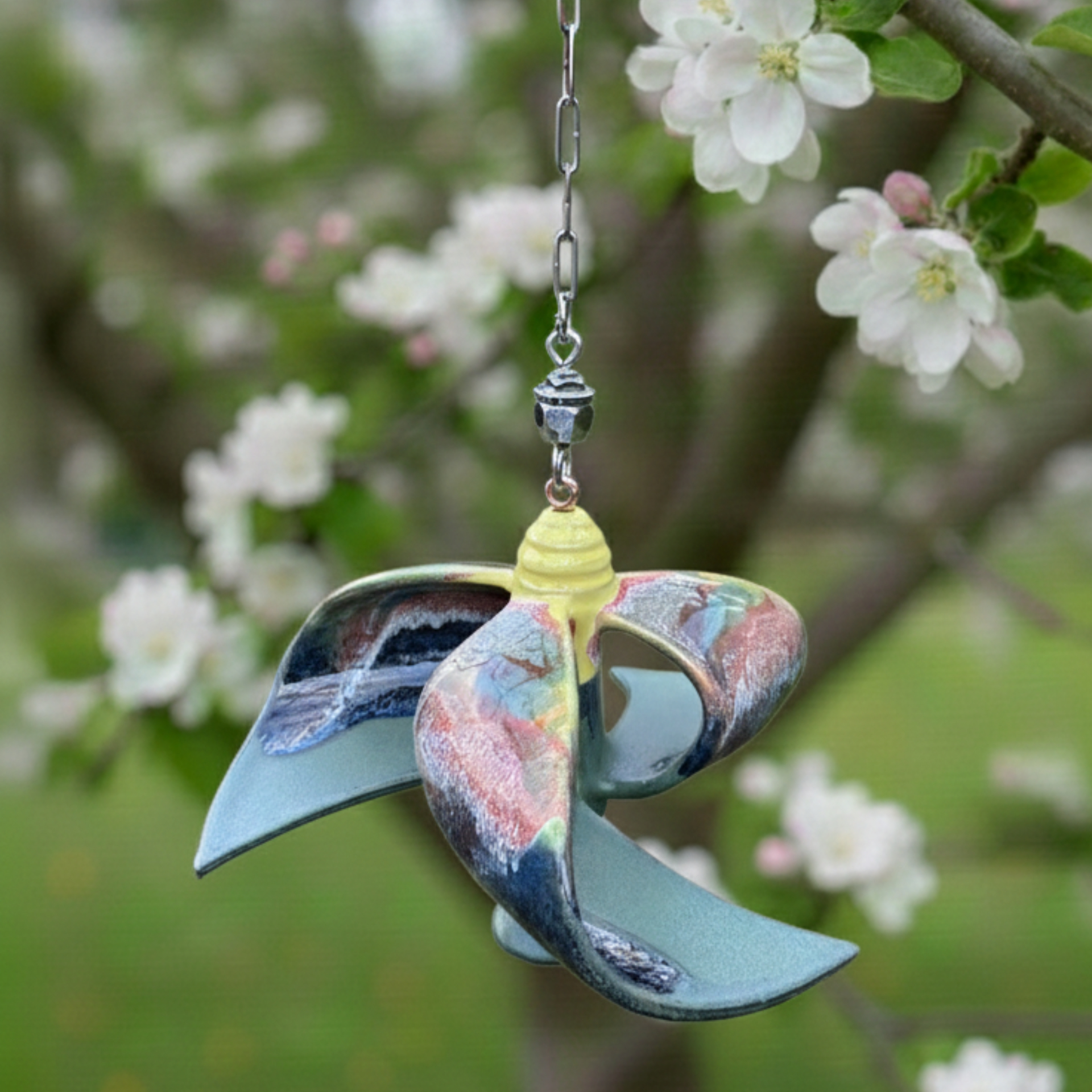 Windmühle hängend dunkel grün/ gelb