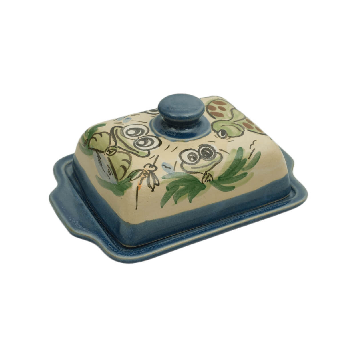 Detailansicht Comic-Keramik-Butterdose Schildkröte Frosch blau