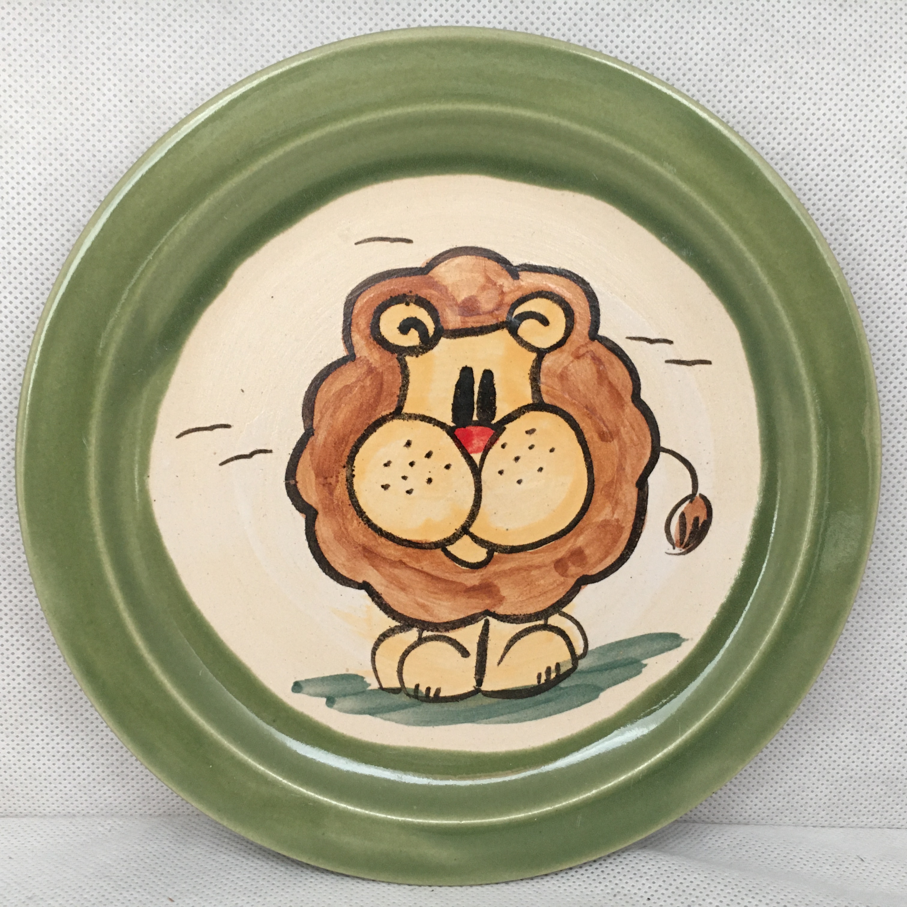 Comic-Keramik-Teller Löwe grün Geschenkidee Keramik