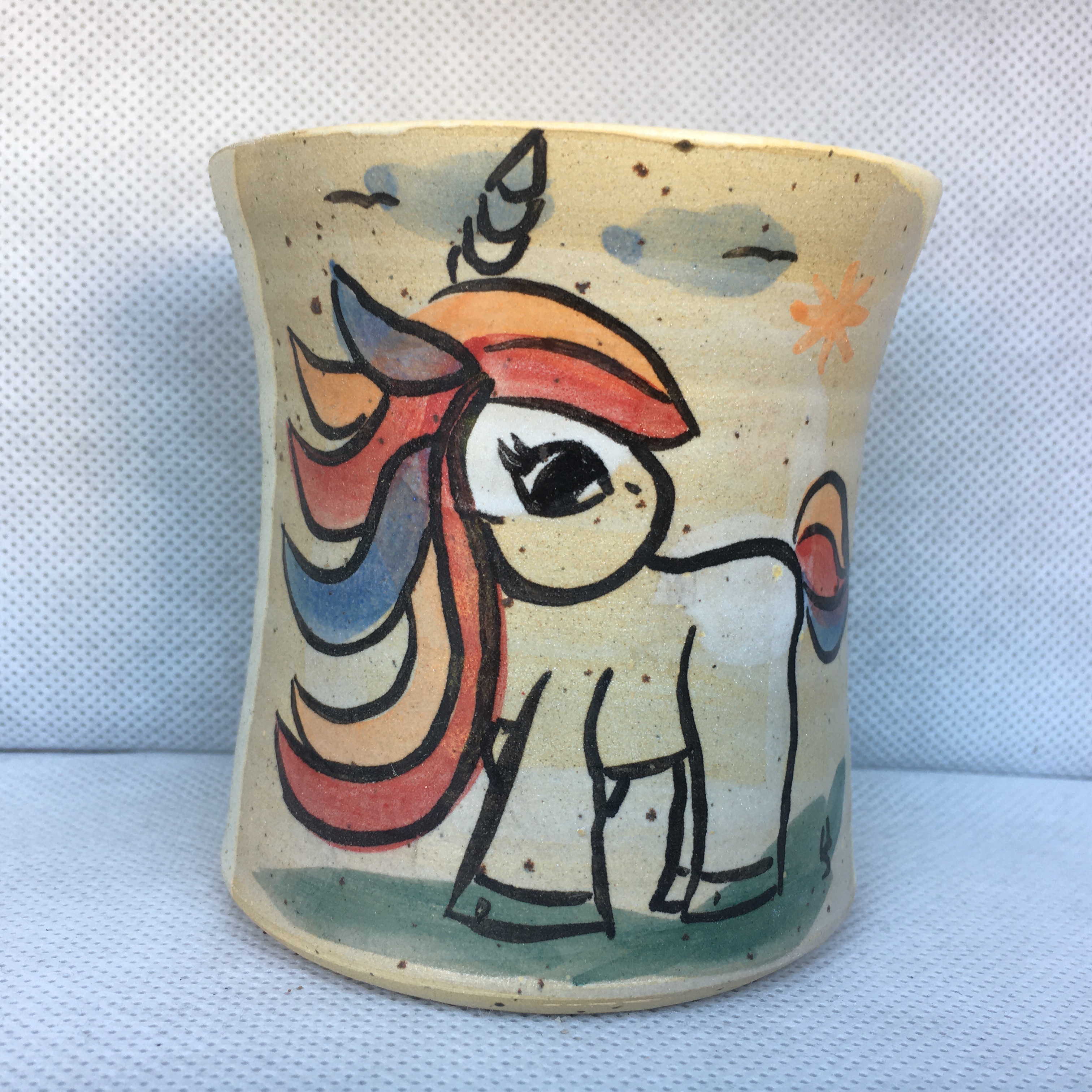 Comic-Keramik-Becher Einhorn creme handbemalt Deutschland